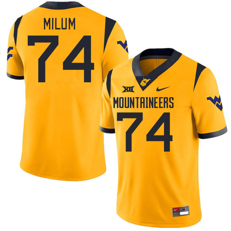 #74 Wyatt Milum West Virginia Mountaineers College 2024 New Uniforms Football Jerseys Stitched Sale-Gold